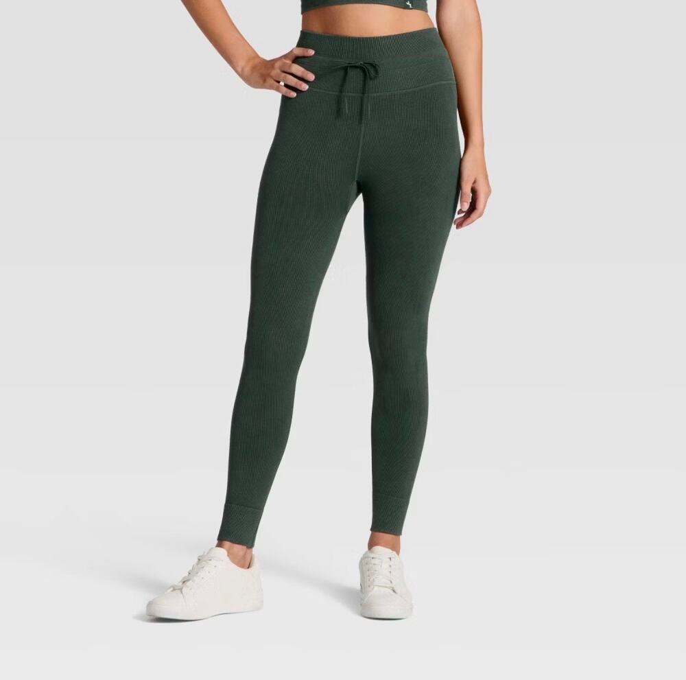 JoyLab Womens XXL Green Ribbed Seamless High Rise Tie Waist Athleisure Leggings